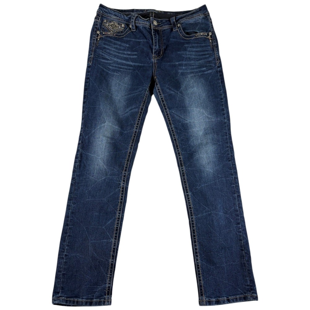 Grace in LA Jeans Mens 32 Blue Denim Dark Wash Western Embroidered‎ Straight Leg